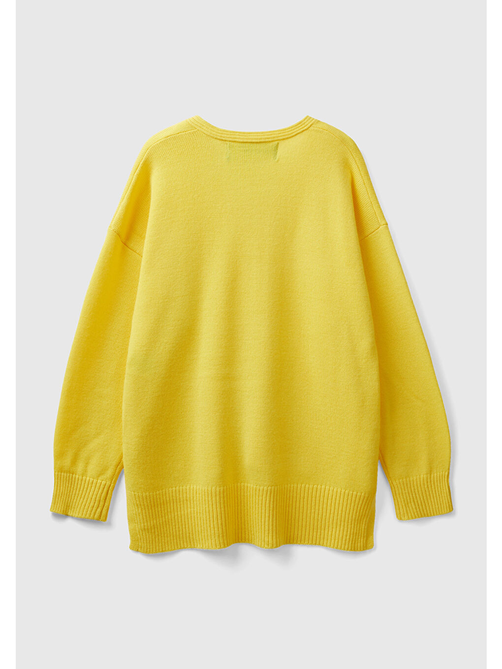 Kadın Sarı Yün Karışımlı Arkası Uzun V Yaka Kazak-3