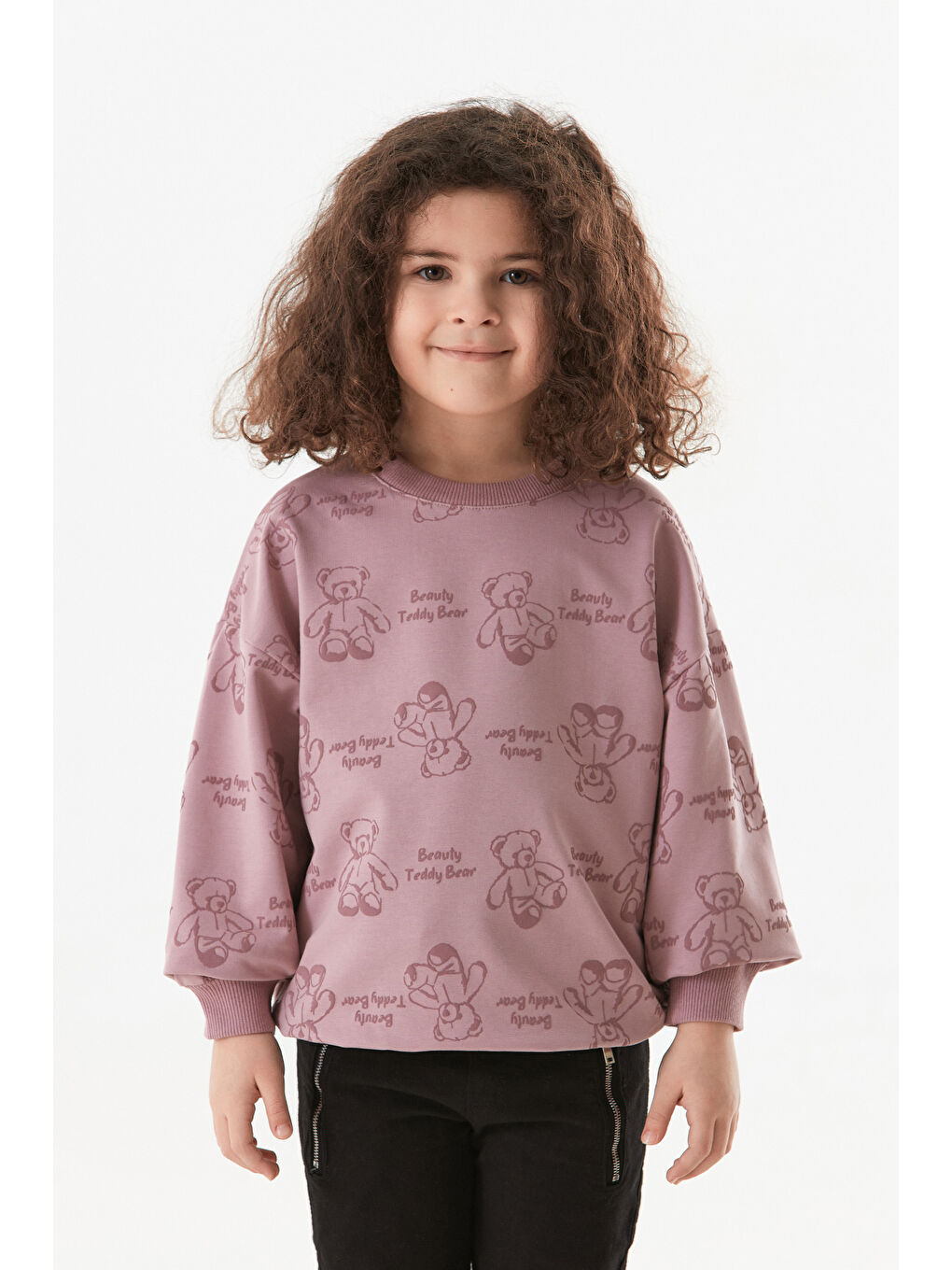 Pembe Ayıcık Baskılı Kız Çocuk Sweatshirt