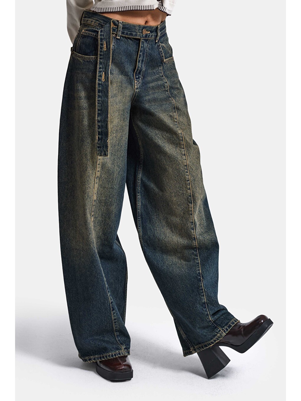 Mavi Kadın Tint Jean Rengi 2w6-11 Baggy Kemerli Orta Bel Denim Jean