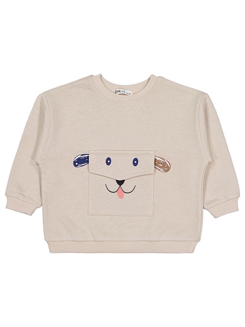 Boys Cep Köpek Nakışlı 2-5 Yaş Sweatshirt - Bej