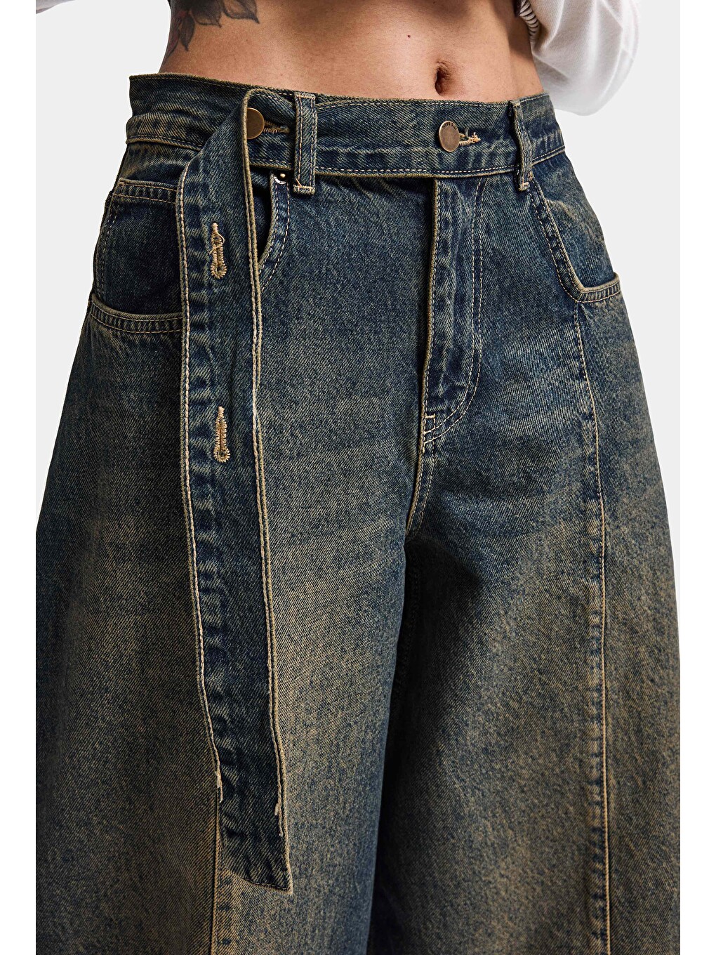 Mavi Kadın Tint Jean Rengi 2w6-11 Baggy Kemerli Orta Bel Denim Jean-1