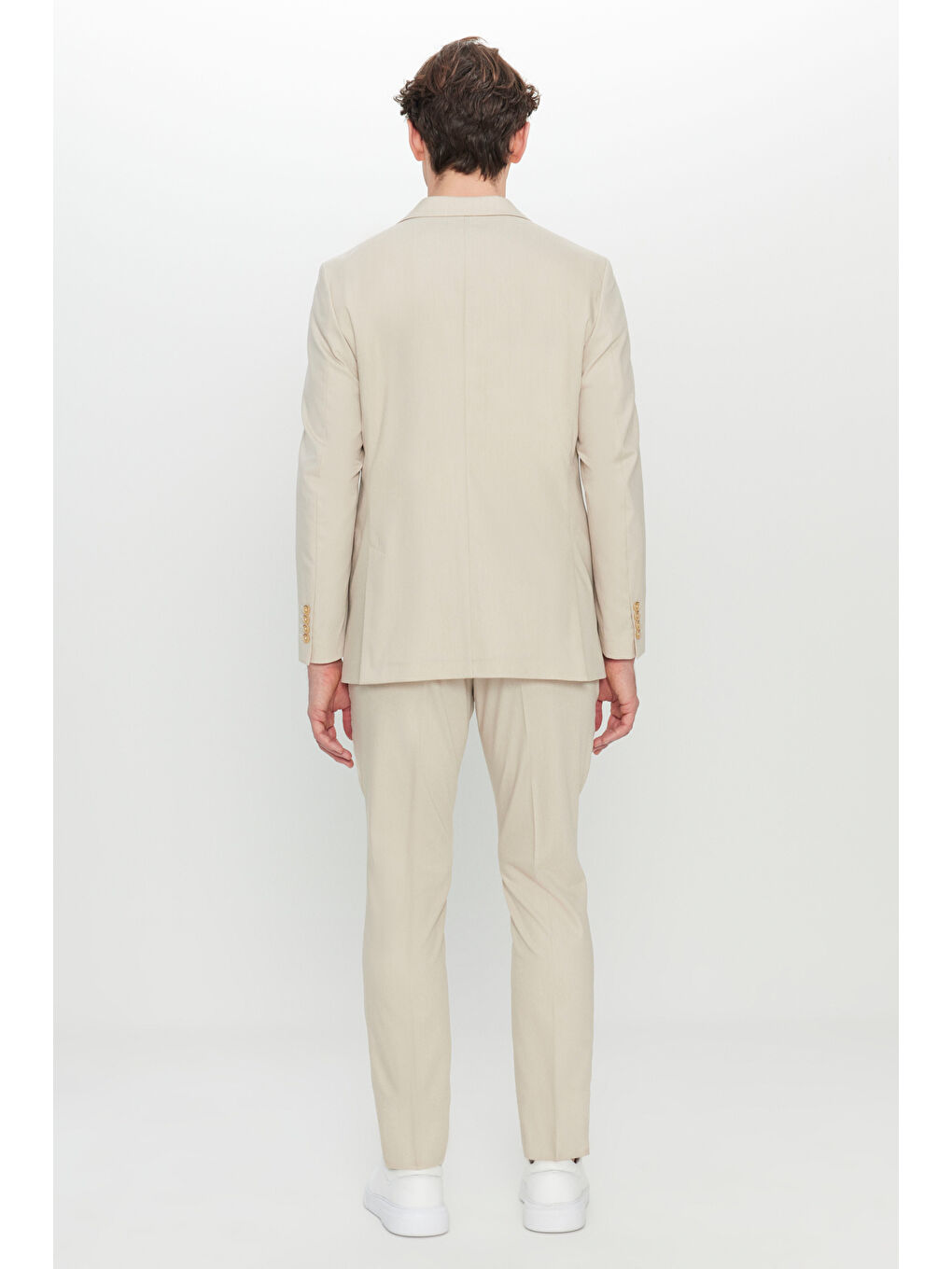 Erkek Bej Slim Fit Dar Kesim Kırlangıç Yaka Kapak Cepli Esnek Takım Elbise-6