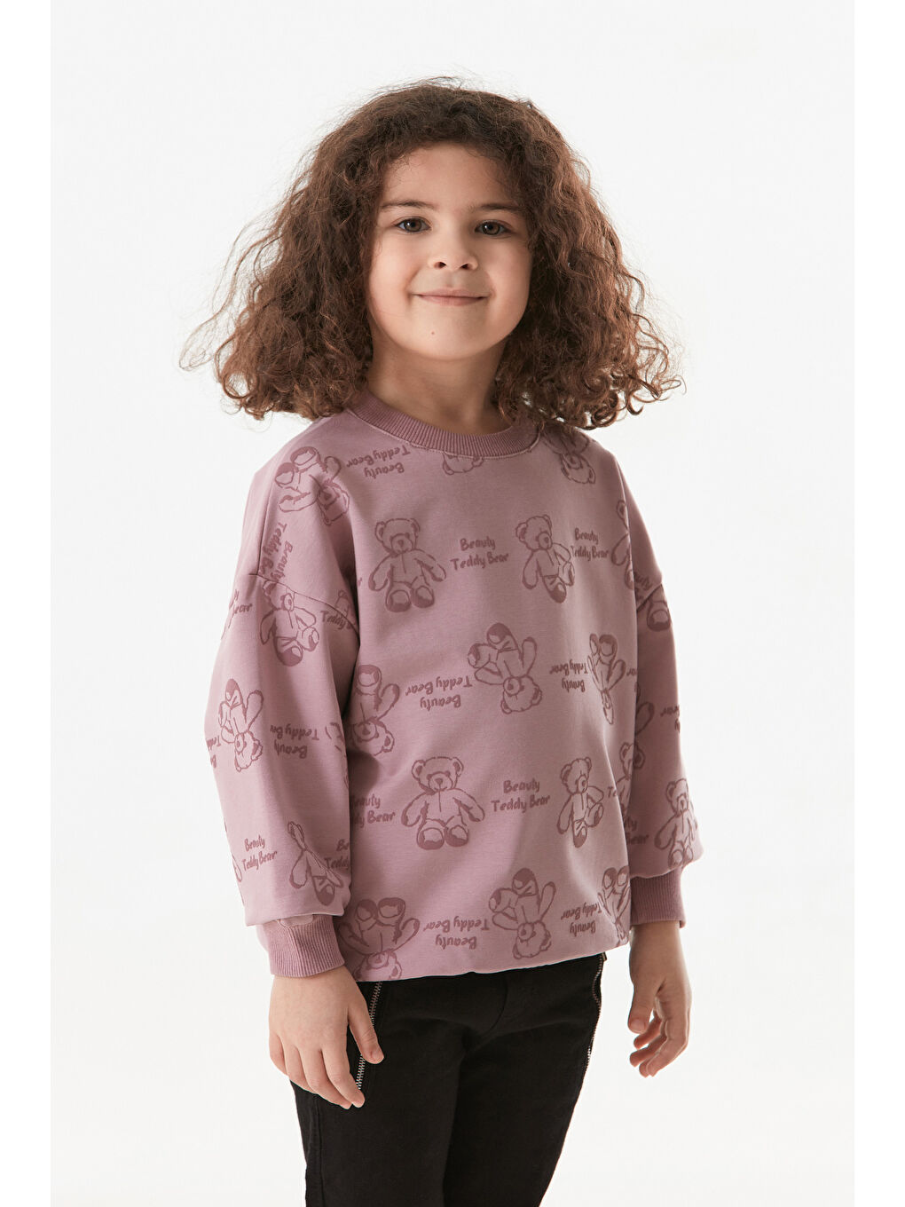 Pembe Ayıcık Baskılı Kız Çocuk Sweatshirt-3
