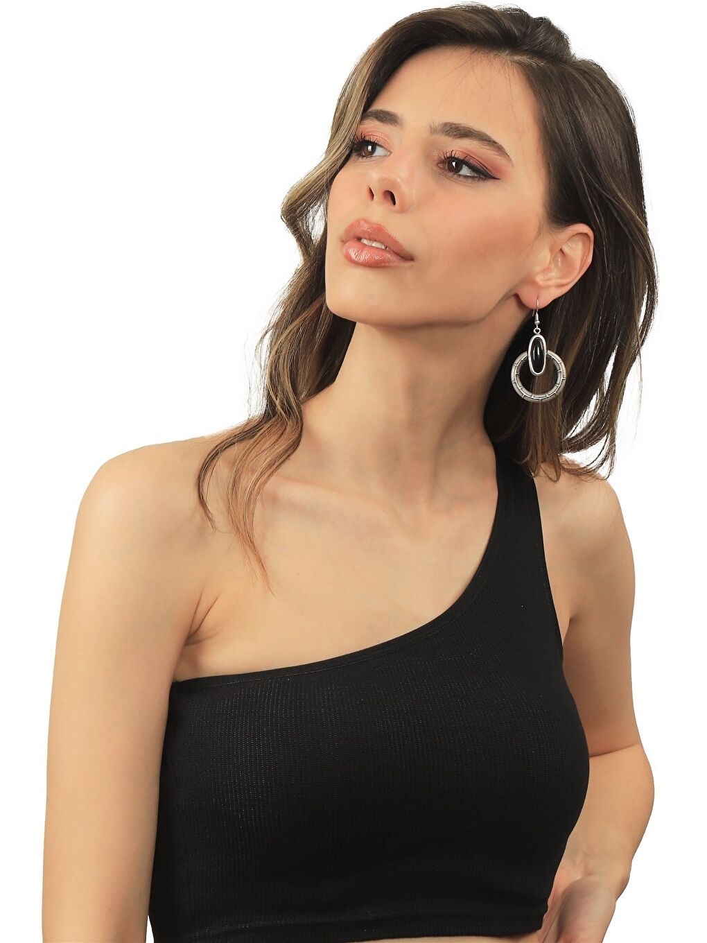 Gri Kadın Antik Gümüş Kaplama Elips Boncuk Detaylı Navajo Simge Formlu Sallantılı Model Küpe-2