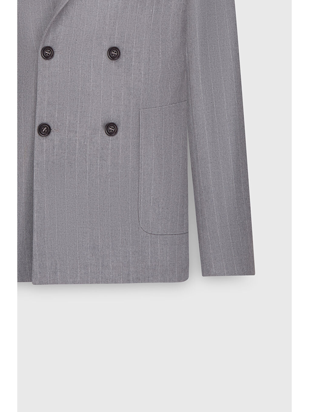 Erkek Gri Yünlü Slim Fit Dar Kesim Kırlangıç Yaka Çizgili Torba Cepli Ceket-2