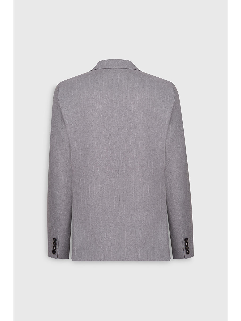 Erkek Gri Yünlü Slim Fit Dar Kesim Kırlangıç Yaka Çizgili Torba Cepli Ceket-3