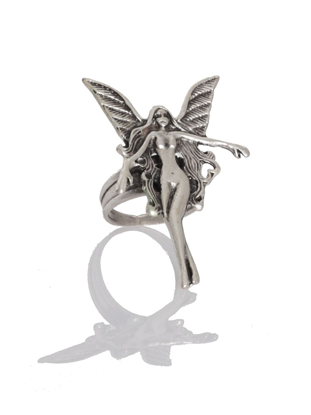 Gri Kadın Antik Gümüş Kaplama Ayarlanabilir Model Kanatlı Kadın Yüzük