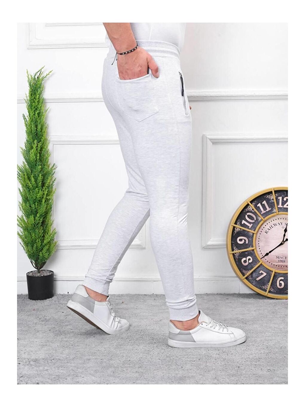 Gri Erkek Iki Iplik Compact Kumaş Baskılı Eşofman-2