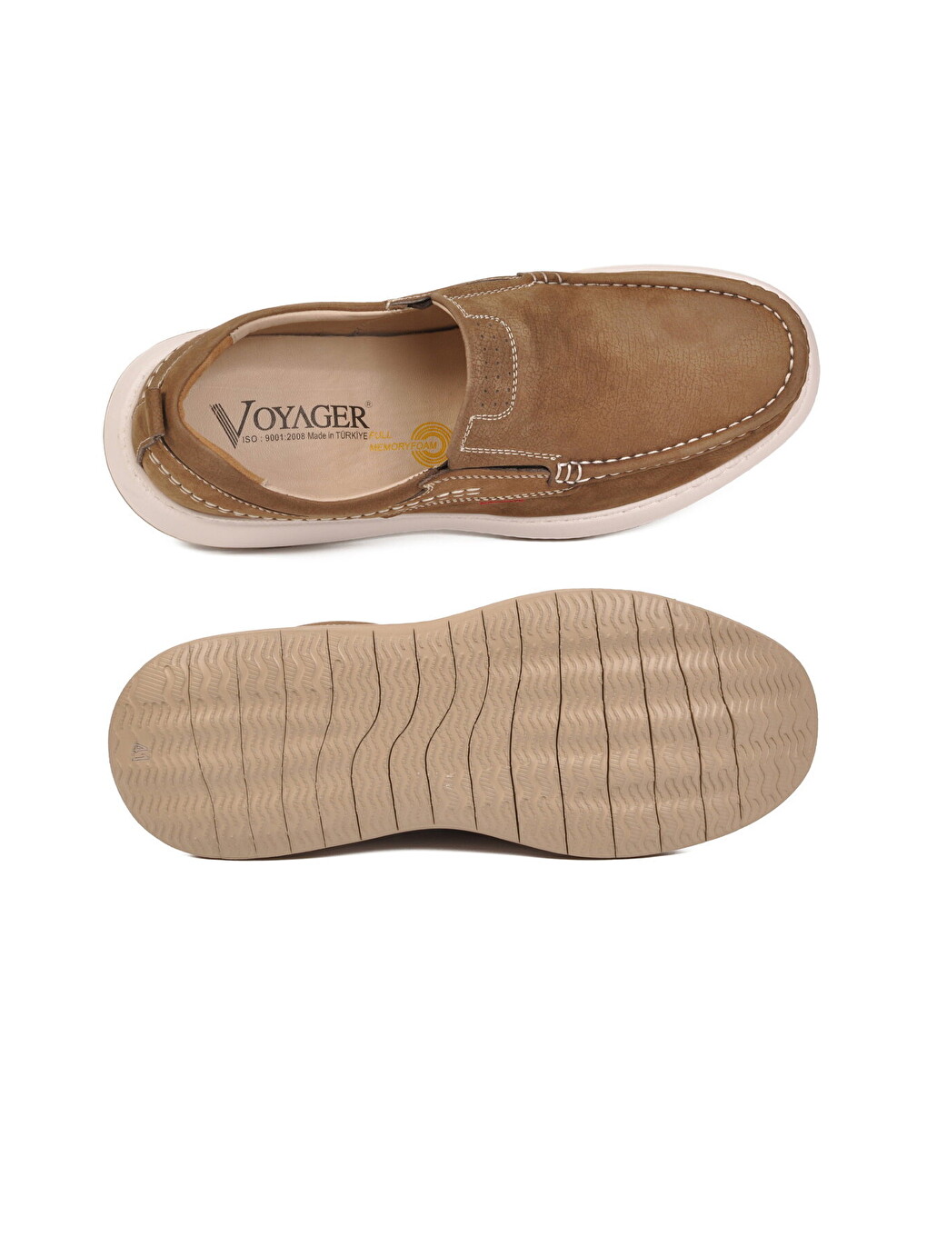 Ekru Erkek Kum Nubuk Hakiki Deri Kolay Giyilebilir Hafızalı Rahat Taban Casual Ayakkabı Loafer 6501 M-3