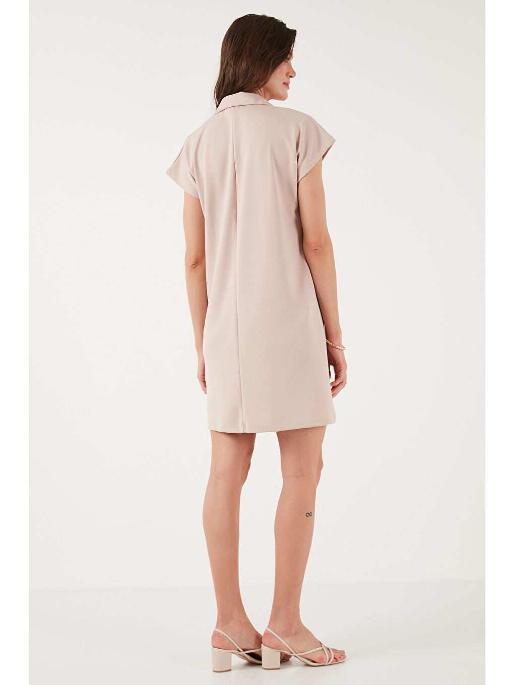 Bej Regular Fit Polo Yaka Mini Elbise 5866153-6