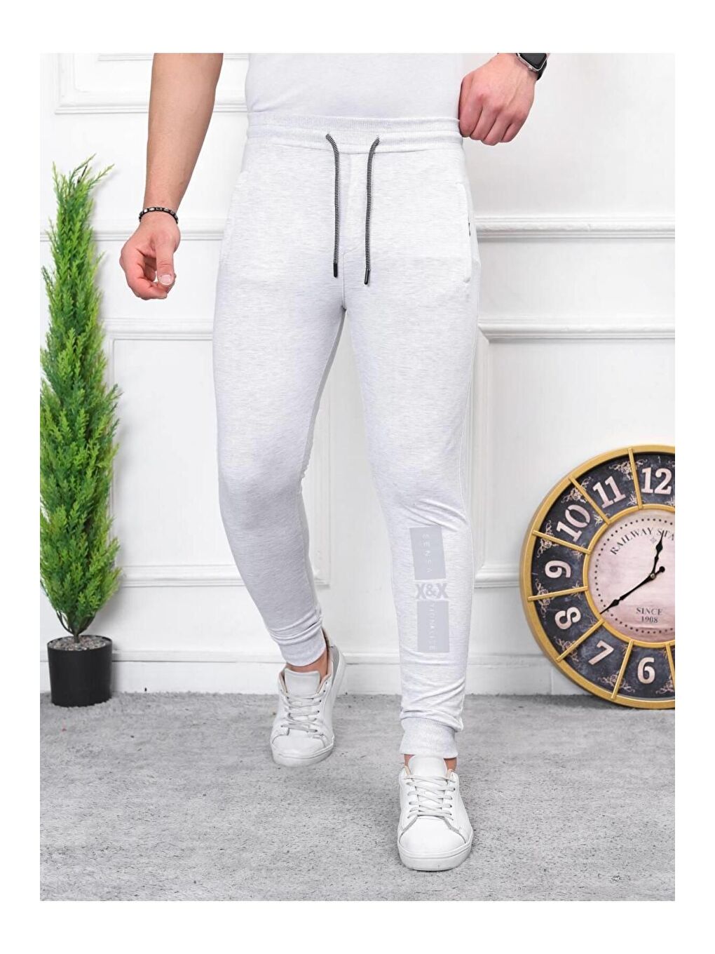 Gri Erkek Iki Iplik Compact Kumaş Baskılı Eşofman-3