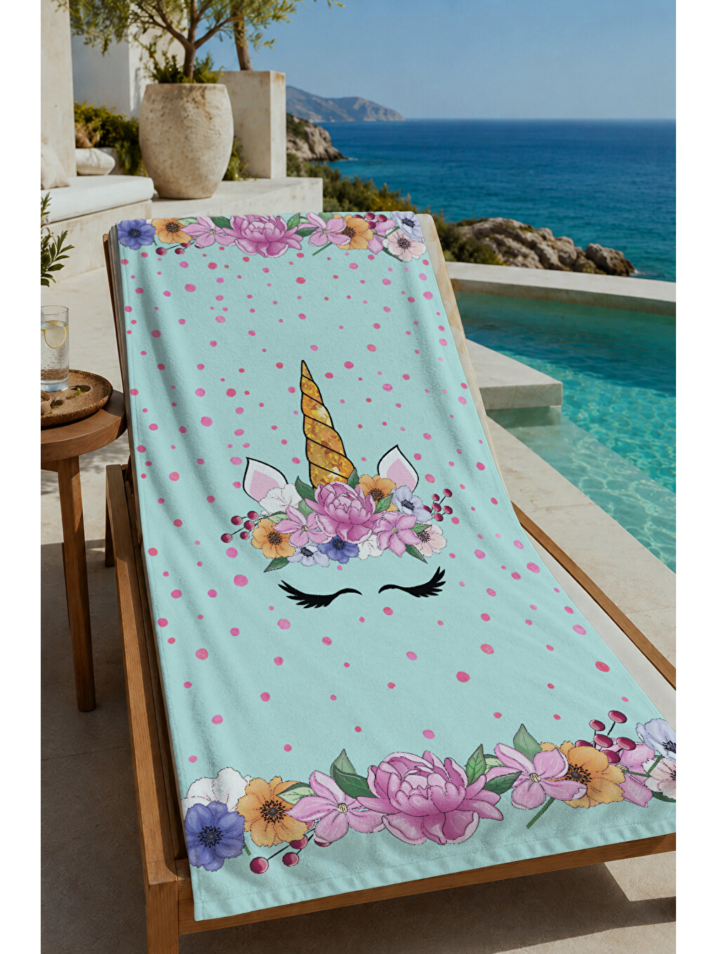 Mint Yeşili Sevimli Desenli 70x150 Cm Dijital Baskılı Plaj Ve Banyo Havlusu