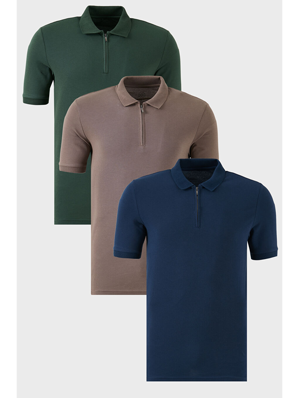 Lacivert Pamuklu Regular Fit Yarım Fermuarlı 3'lü Paket Polo Yaka %100 Pamuk Tişört 5903008S3