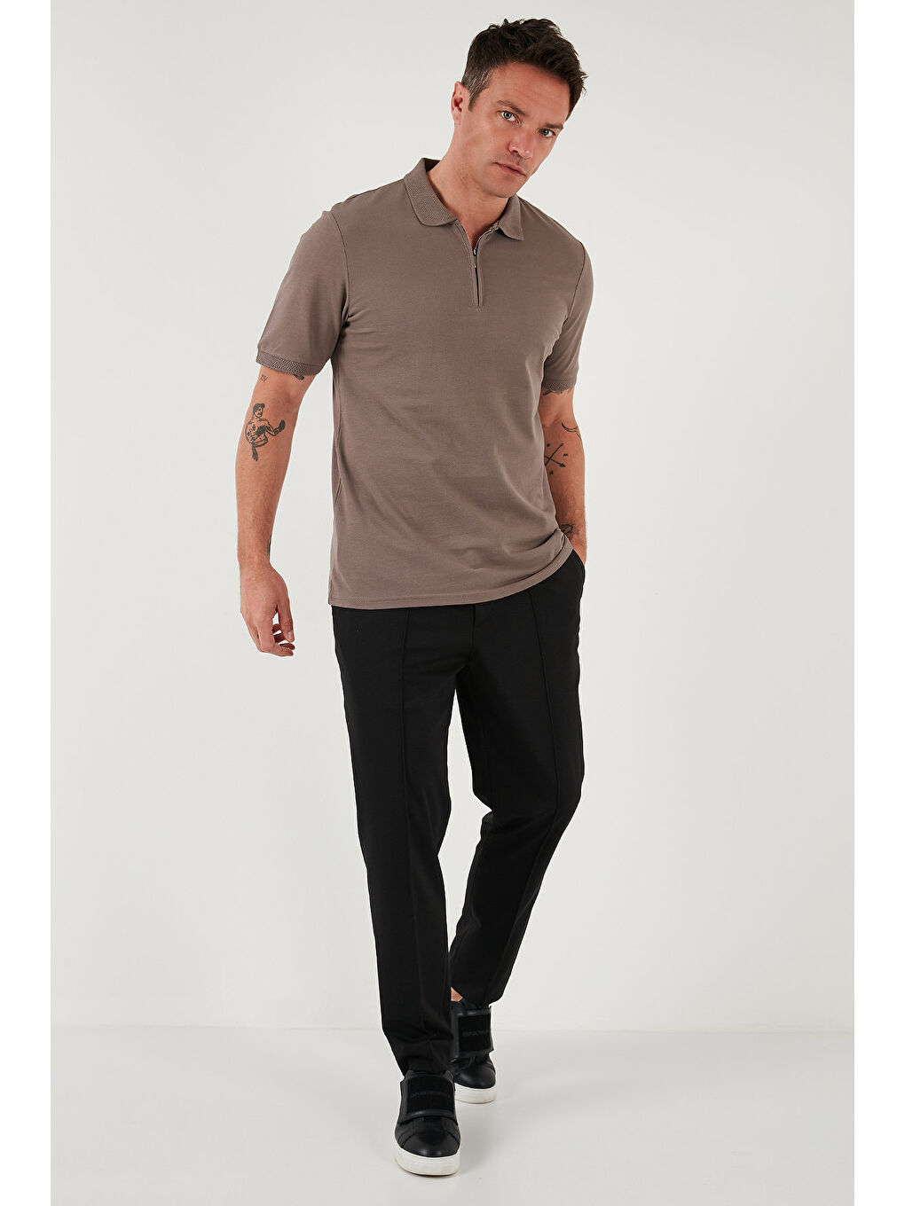 Lacivert Pamuklu Regular Fit Yarım Fermuarlı 3'lü Paket Polo Yaka %100 Pamuk Tişört 5903008S3-4