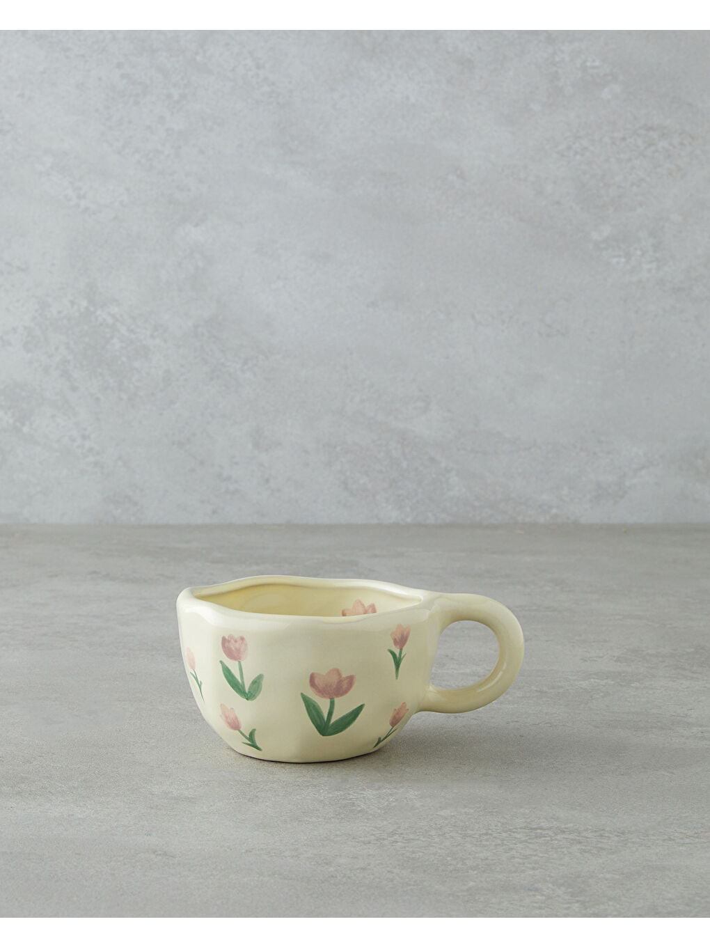 Floral Pinky Stoneware Kupa 300 ml Pembe - Yeşil