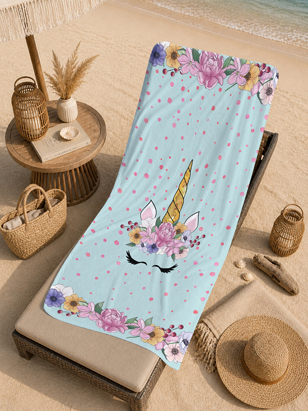 Mint Yeşili Sevimli Desenli 70x150 Cm Dijital Baskılı Plaj Ve Banyo Havlusu-4