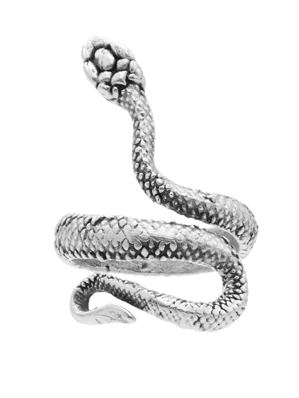 Gri Kadın Antik Gümüş Kaplama Ayarlanabilir Dolama Formlu Ince Yılan Yüzük-1