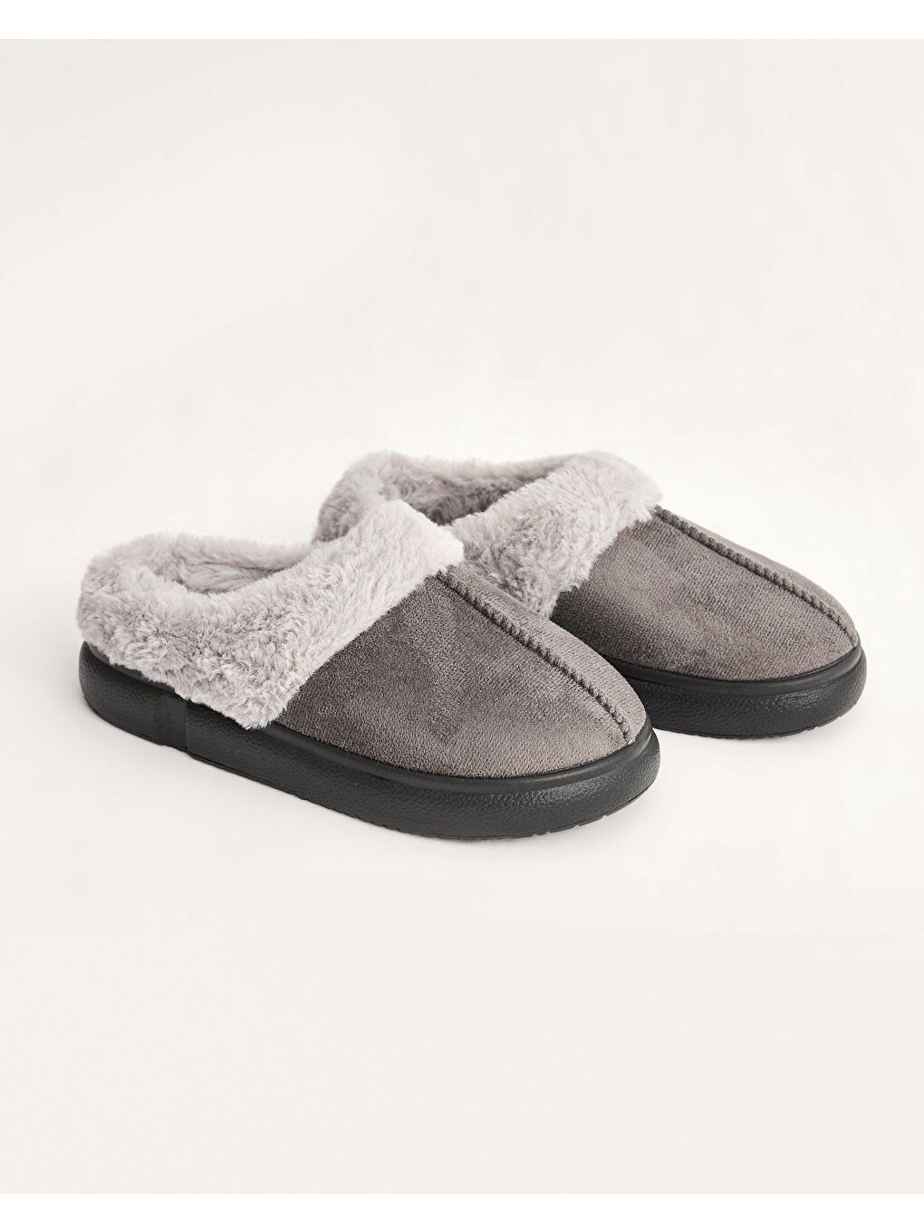 Antrasit Kadın Kürklü Kışlık Ev İçi Ayakkabı - FUZZY-A