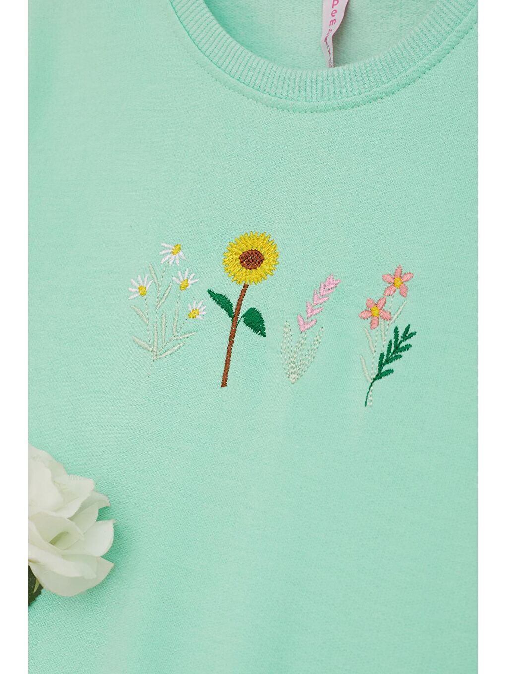 Yeşil Papatya Nakışlı Kız Çocuk  Sweatshirt 17204-1