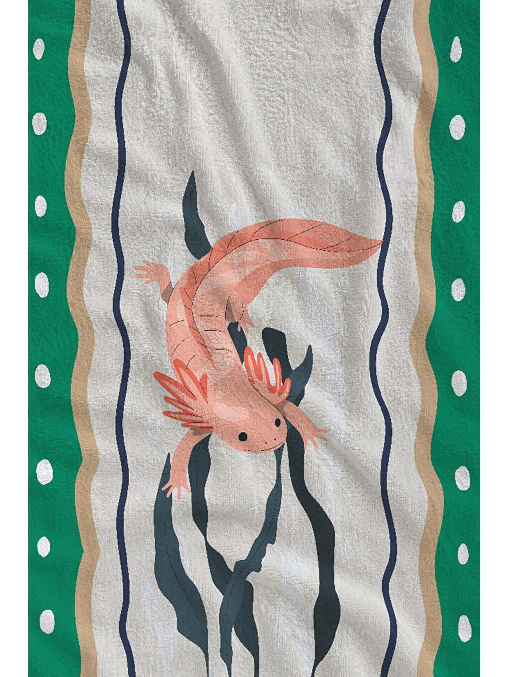 Yeşil Bordürlü Karides Deniz Ürünü İllüstrasyon 70x150 Cm Dijital Baskılı Plaj Ve Banyo Havlusu-1