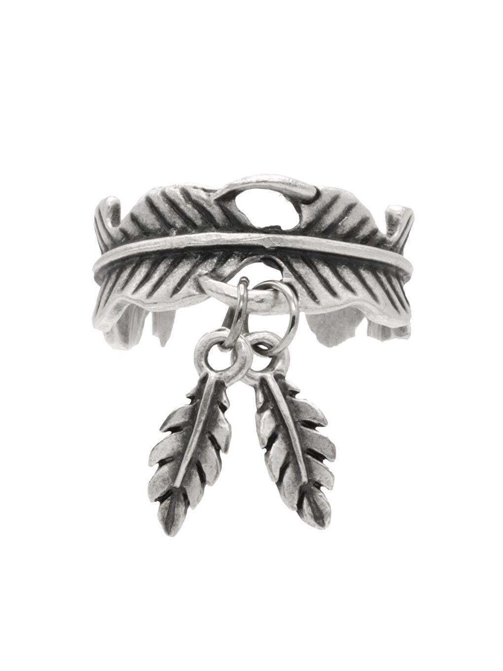 Gri Kadın Antik Gümüş Kaplama Ayarlanabilir Sallantılı Yaprak Charm Yüzük