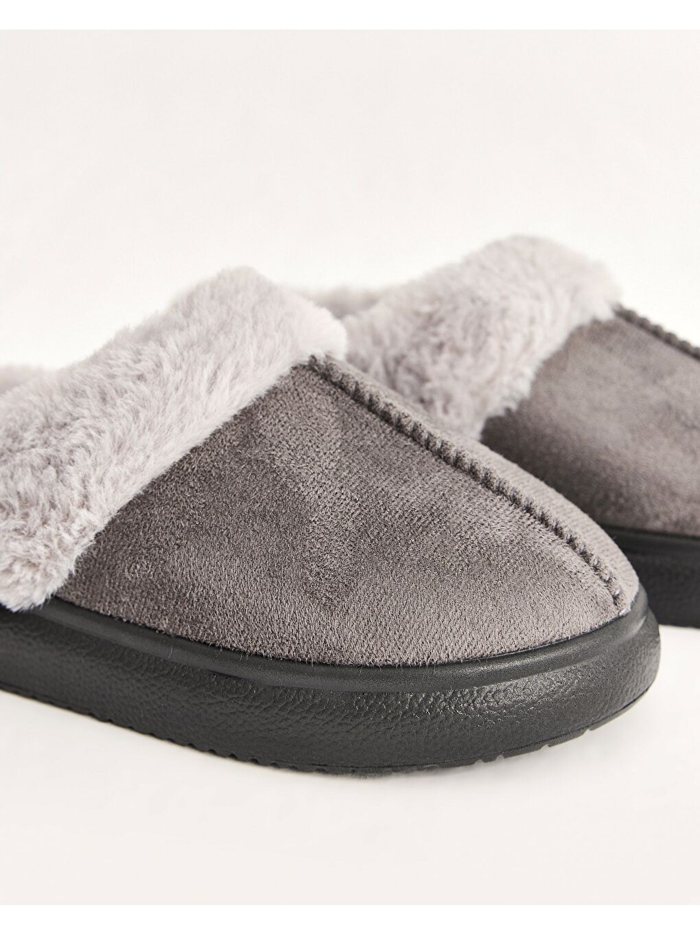Antrasit Kadın Kürklü Kışlık Ev İçi Ayakkabı - FUZZY-A-1