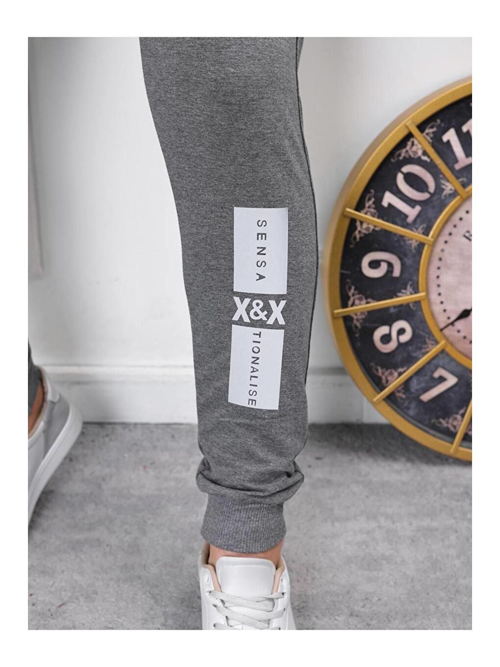 Gri Erkek Iki Iplik Compact Kumaş Baskılı Eşofman-1