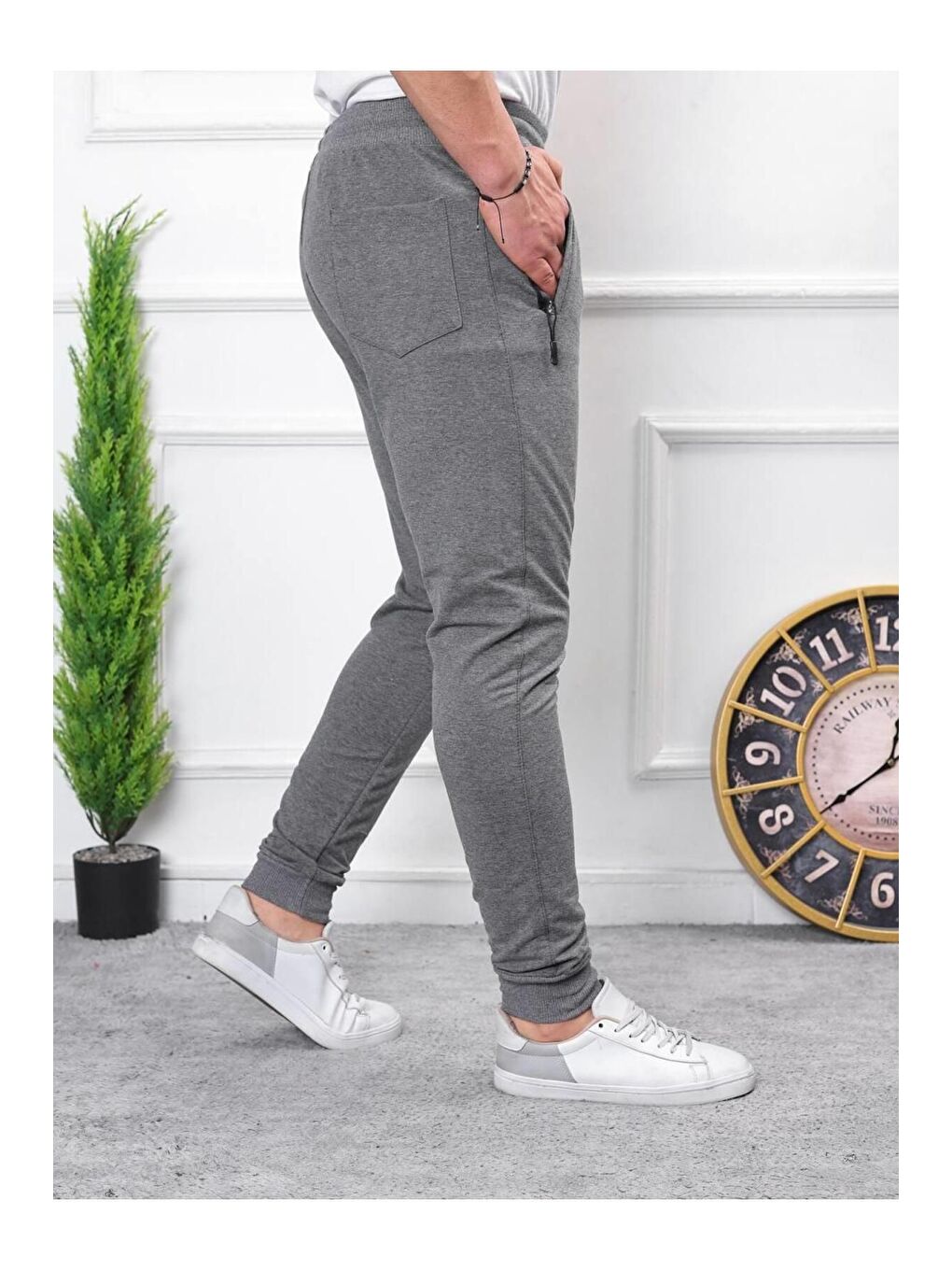 Gri Erkek Iki Iplik Compact Kumaş Baskılı Eşofman-2