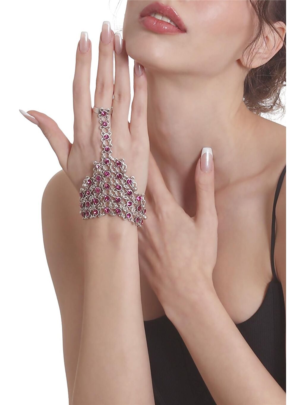 Gri Kadın Antik Gümüş Kaplama Renkli Taşlı Yüzüklü Şahmeran-2