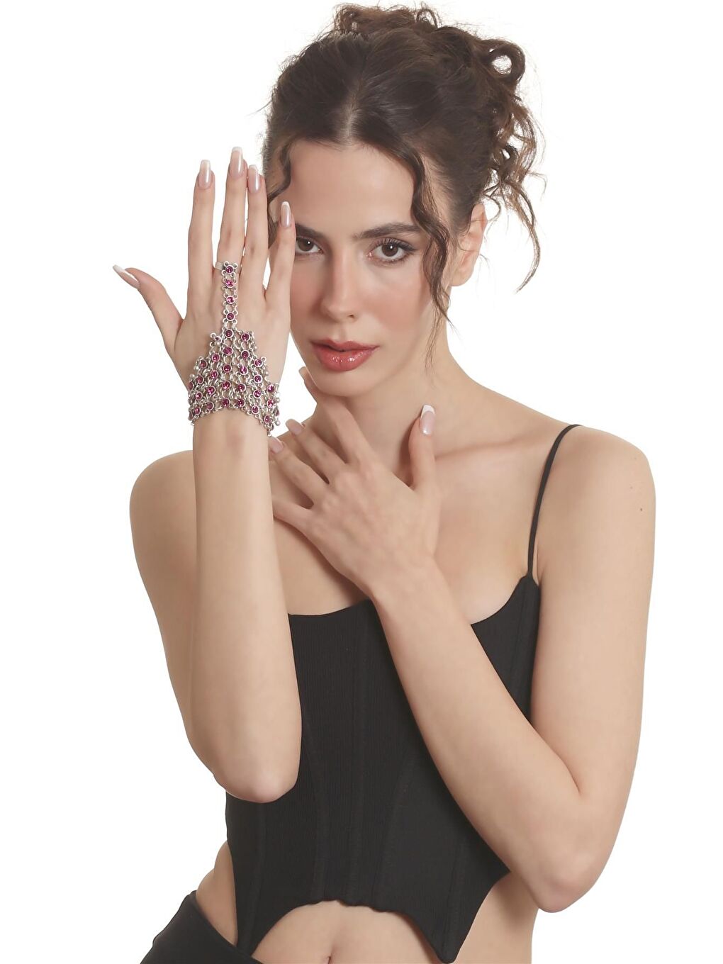 Gri Kadın Antik Gümüş Kaplama Renkli Taşlı Yüzüklü Şahmeran-1