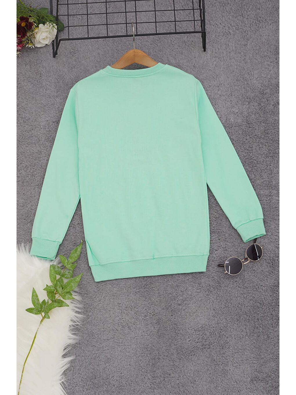 Yeşil Papatya Nakışlı Kız Çocuk  Sweatshirt 17204-3