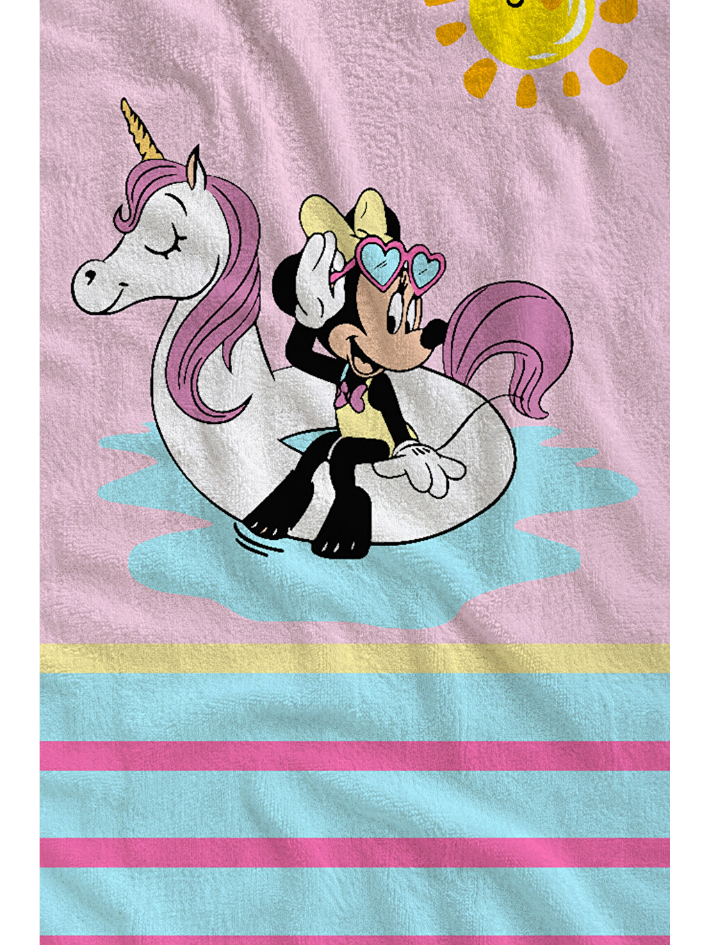 Pembe Turkuaz Çizgili Unicornlu Sevimli Kız Desenli 70x150 Cm Dijital Baskılı Plaj Ve Banyo Havlusu-1