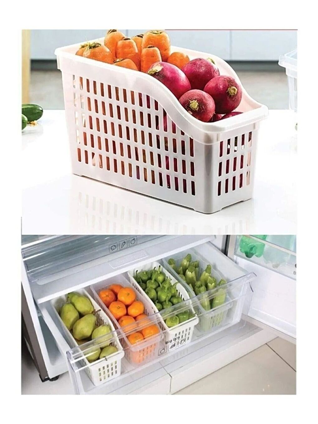 Beyaz 5'li Buzdolabı İçi Düzenleyici Sebze Meyve Çok Amaçlı Dolap İçi Organizer-2
