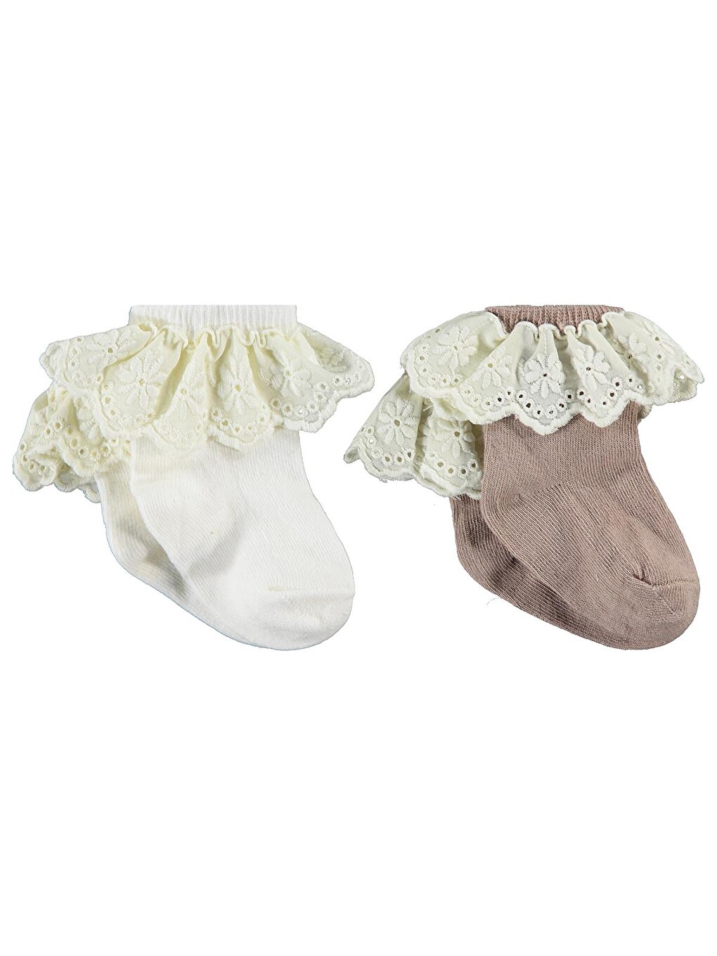 Beyaz Baby Çift Dantel Aksesuarlı 2'li 6- Bebek Kız Çorap Set - Standart