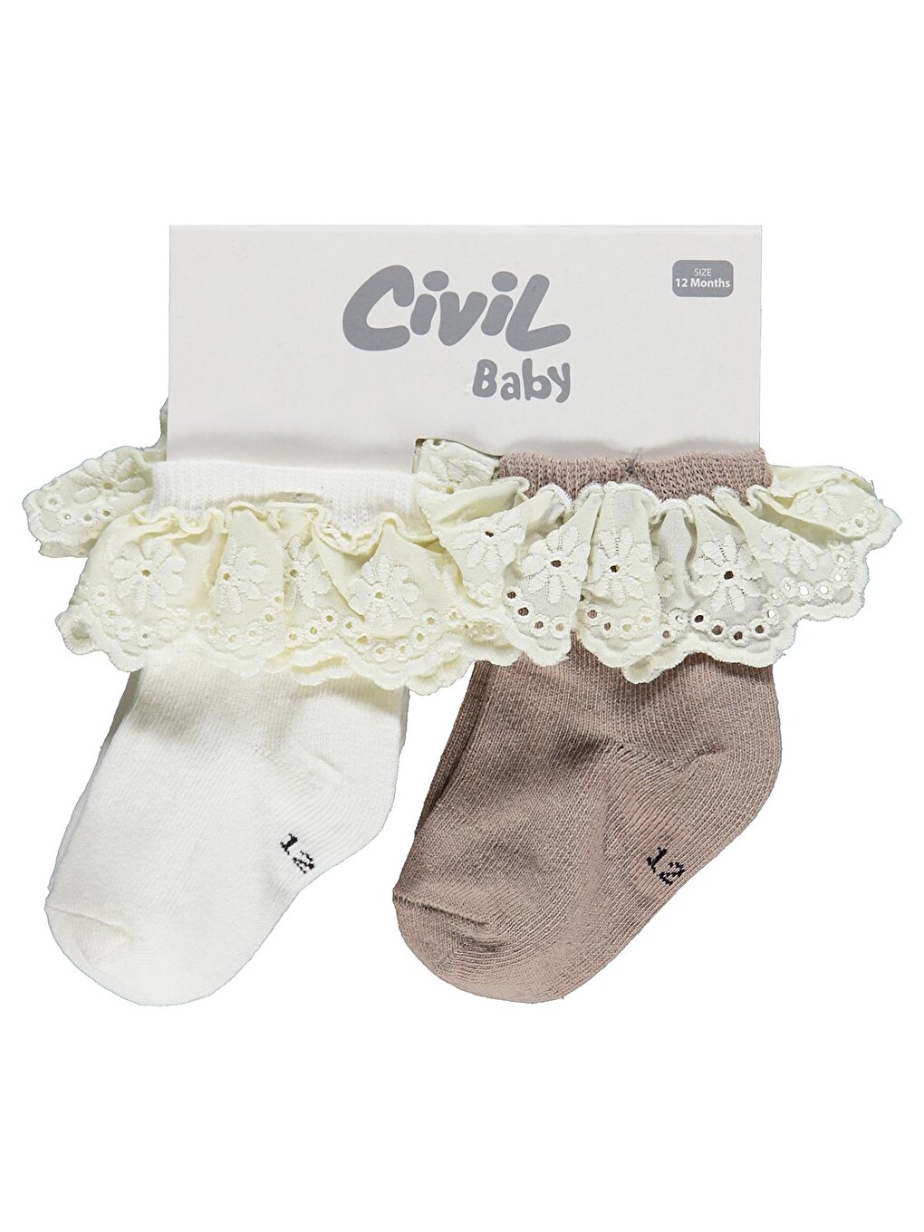 Beyaz Baby Çift Dantel Aksesuarlı 2'li 6- Bebek Kız Çorap Set - Standart-2