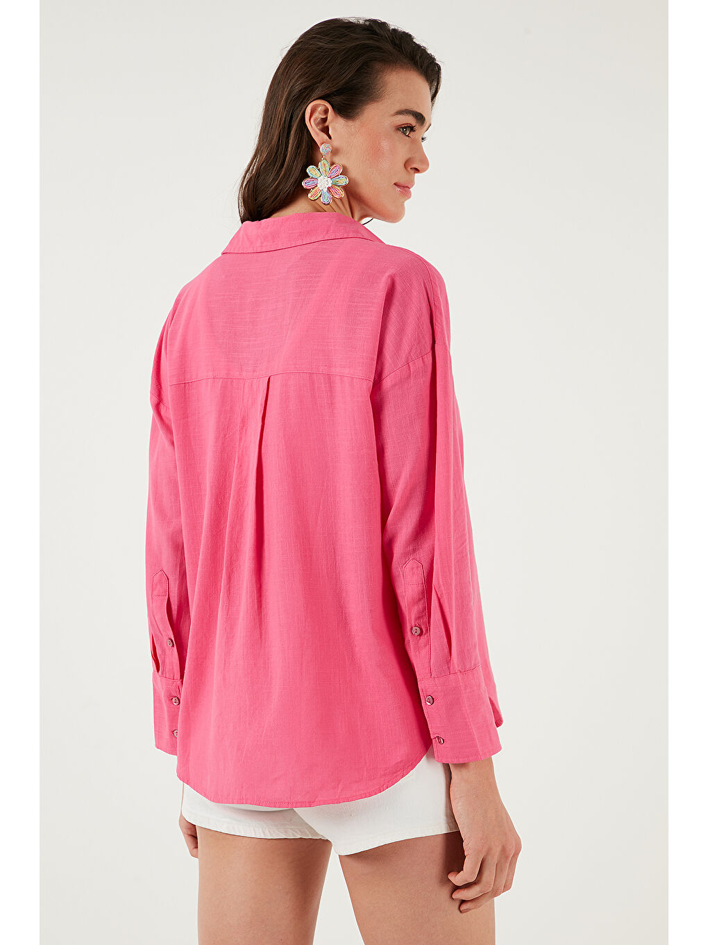 Lela Pembe Pamuklu Regular Fit Uzun Kollu Düz Gömlek Cf25S168305 - 6