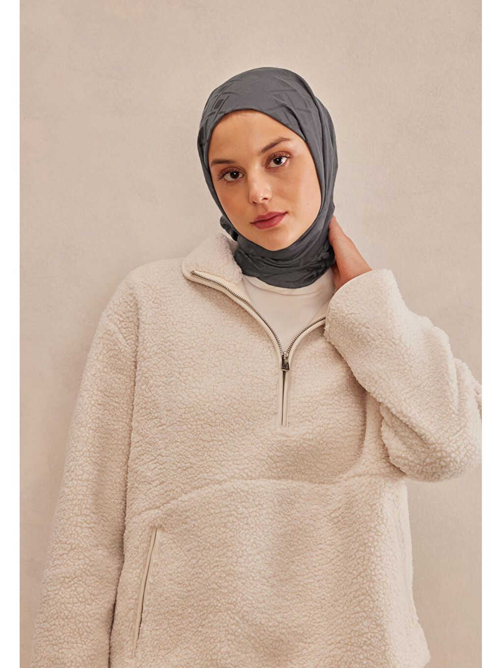 Gri Porto Jakarlı Şal Füme-2