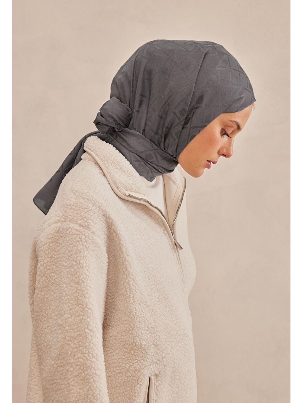 Gri Porto Jakarlı Şal Füme-3