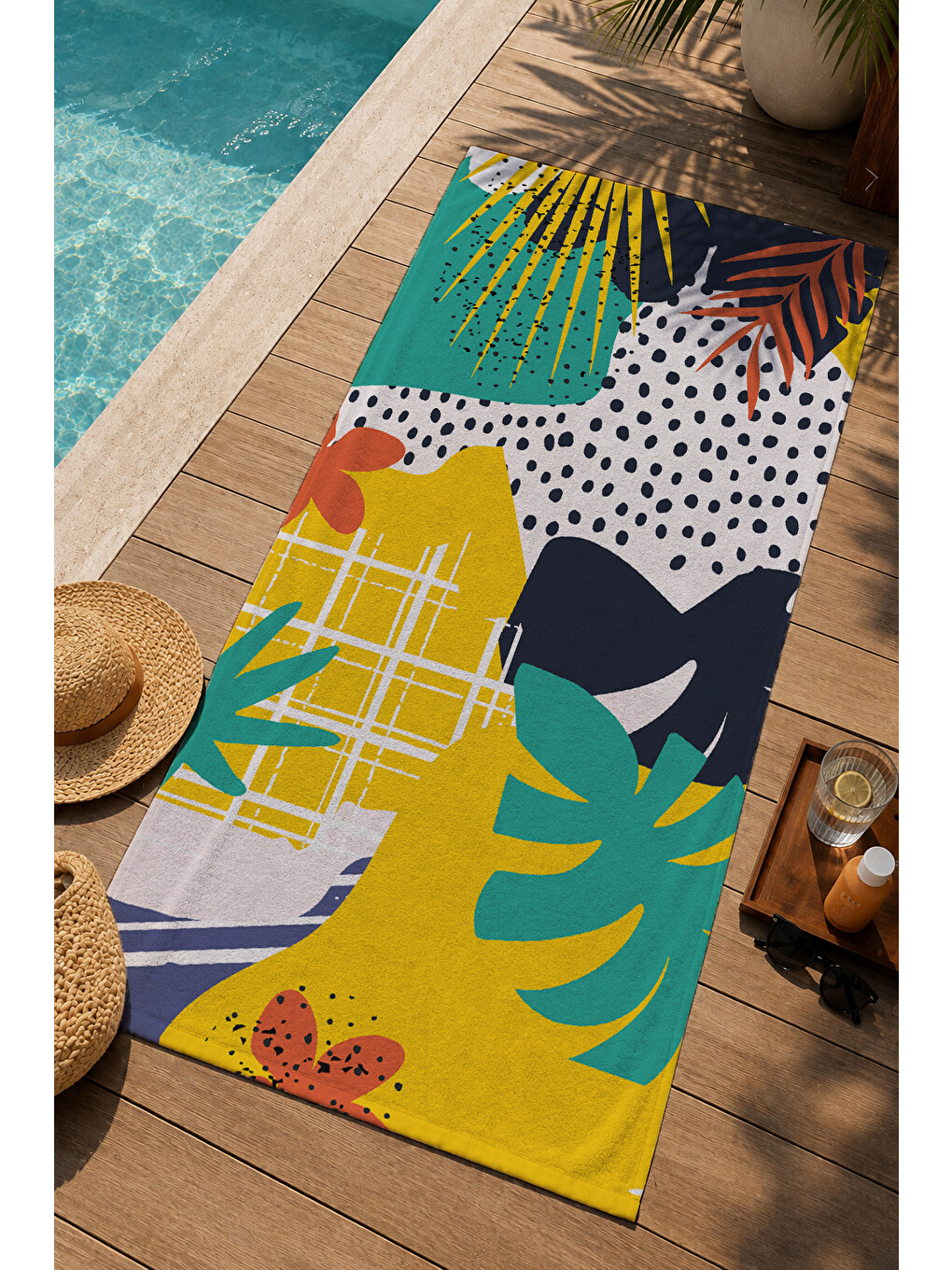 Sarı Yeşil Siyah Pop Art Hayvan Ve Tropikal Yaprak 70x150 Cm Dijital Baskılı Plaj Ve Banyo Havlusu-2