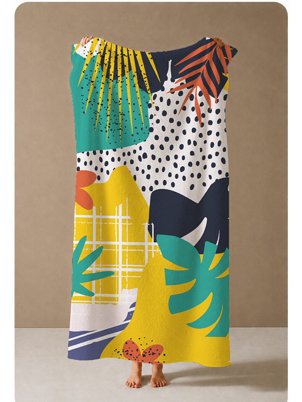 Sarı Yeşil Siyah Pop Art Hayvan Ve Tropikal Yaprak 70x150 Cm Dijital Baskılı Plaj Ve Banyo Havlusu-3