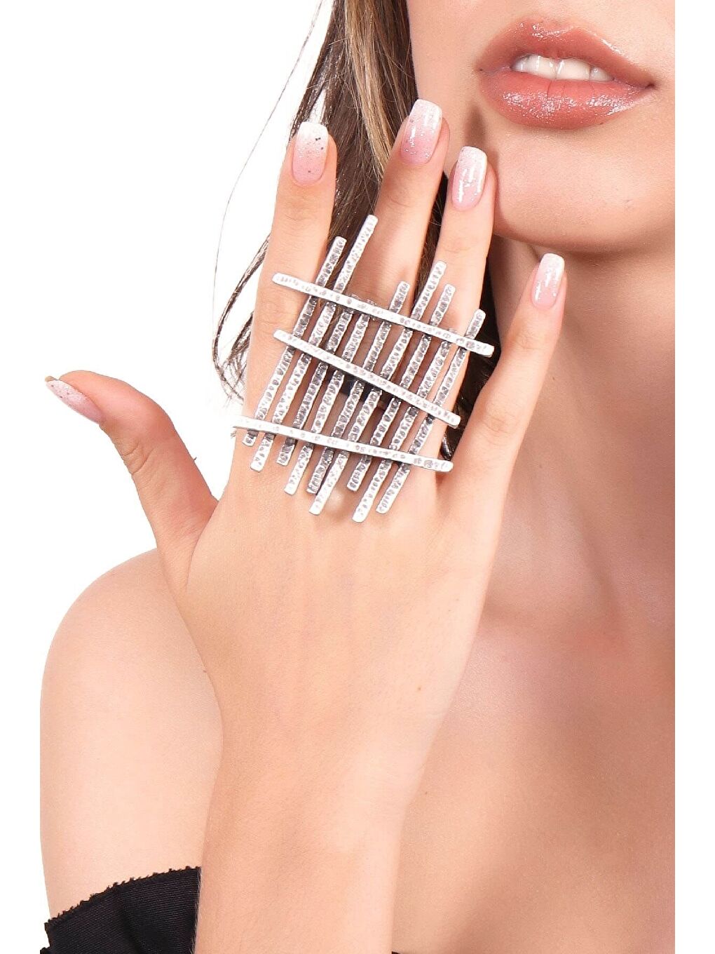 Gri Kadın Antik Gümüş Kaplama Ayarlanabilir Bohem Yüzük-2