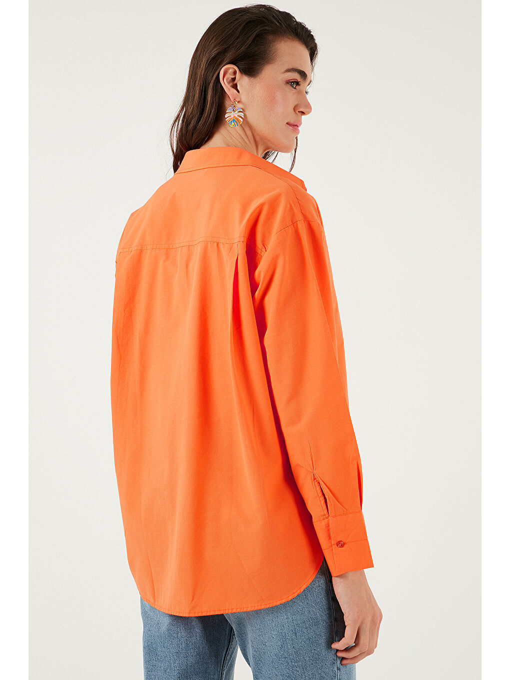 Turuncu Pamuklu Regular Fit Önü Kısa Arkası Uzun Oval Kesim Gömlek Cf25S163867-6
