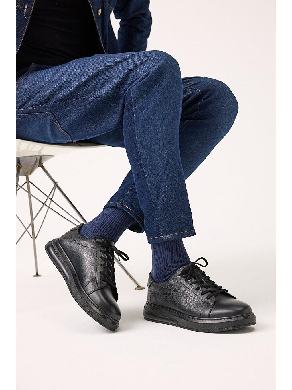 Hakiki Deri Siyah Erkek Günlük Ayakkabı-1