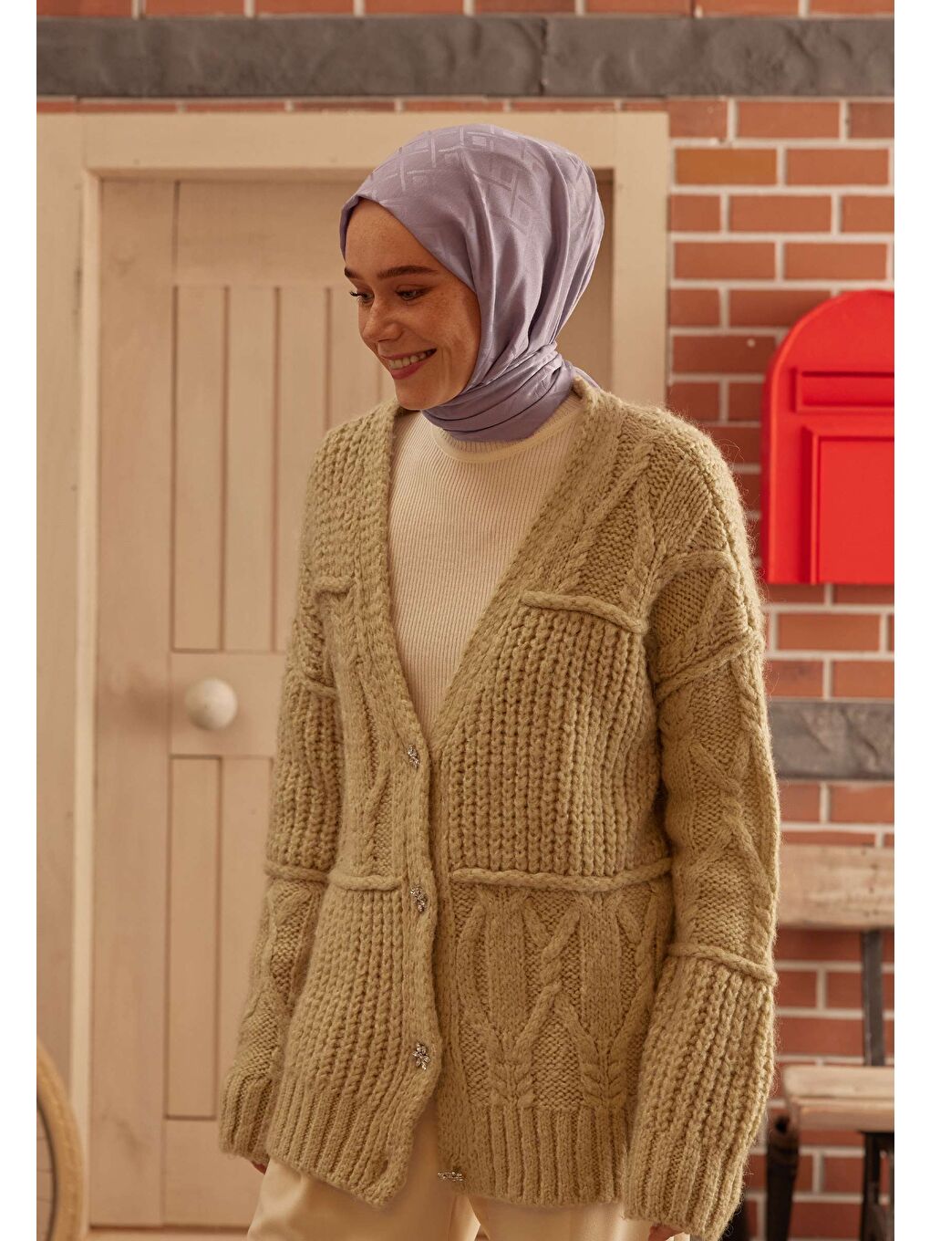 Lila Porto Jakarlı Şal Lavanta