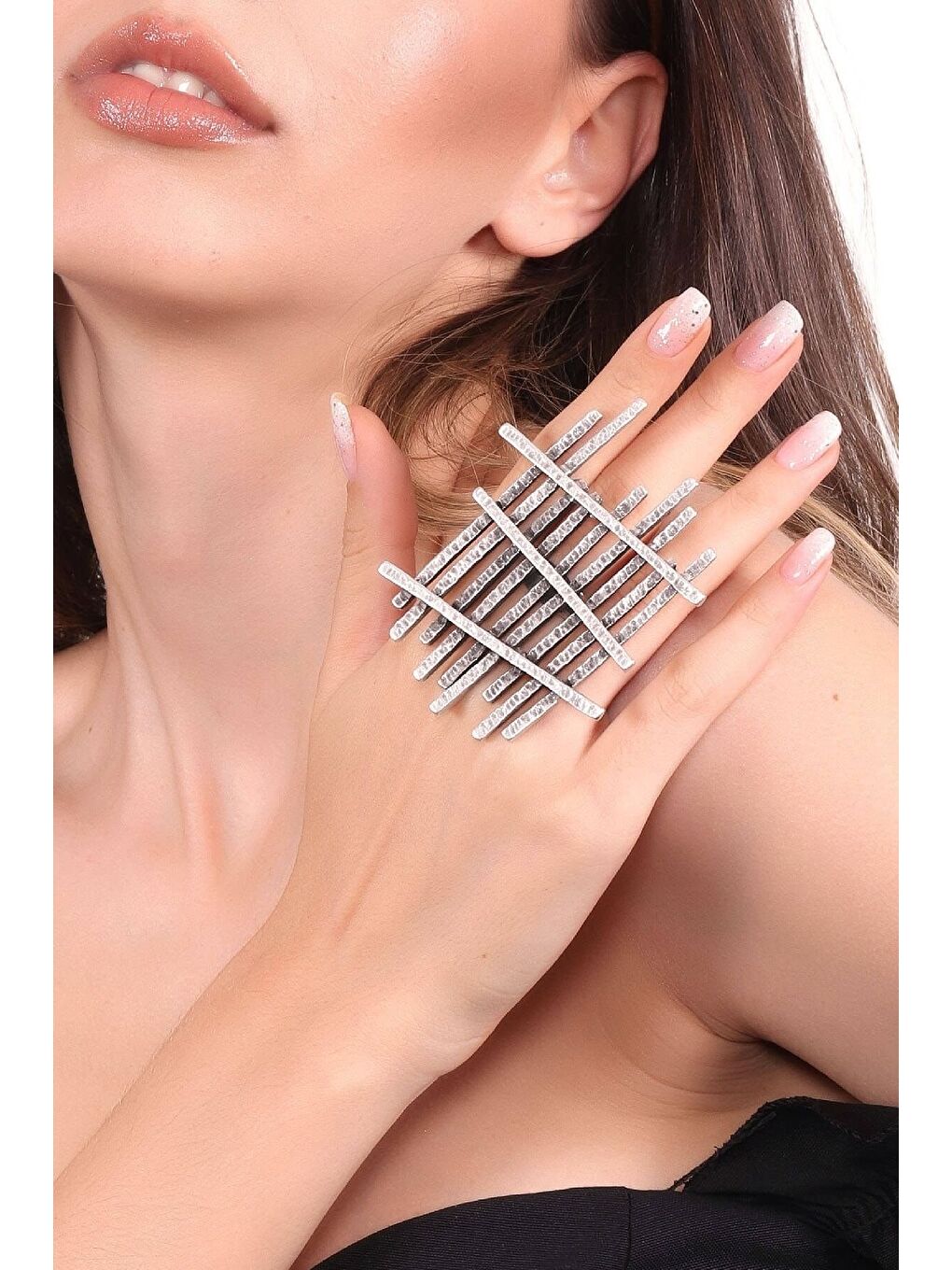 Gri Kadın Antik Gümüş Kaplama Ayarlanabilir Bohem Yüzük-3