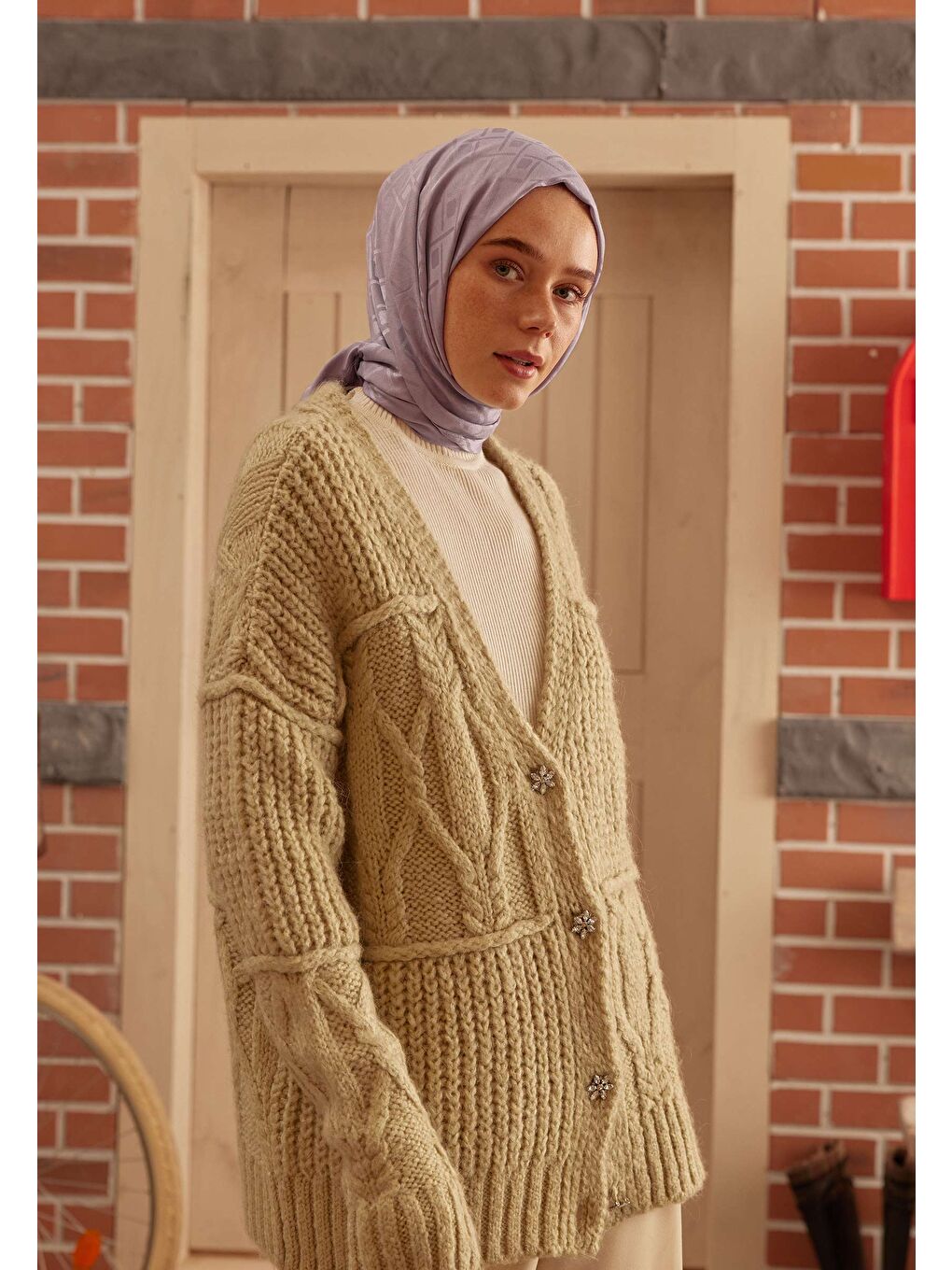 Lila Porto Jakarlı Şal Lavanta-1