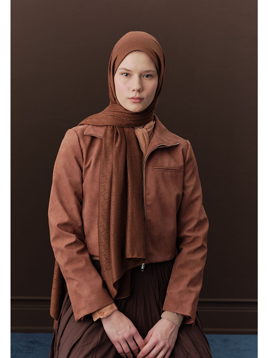 Kahverengi Premıum Yünlü Düz Şal Ağaç Kabuğu