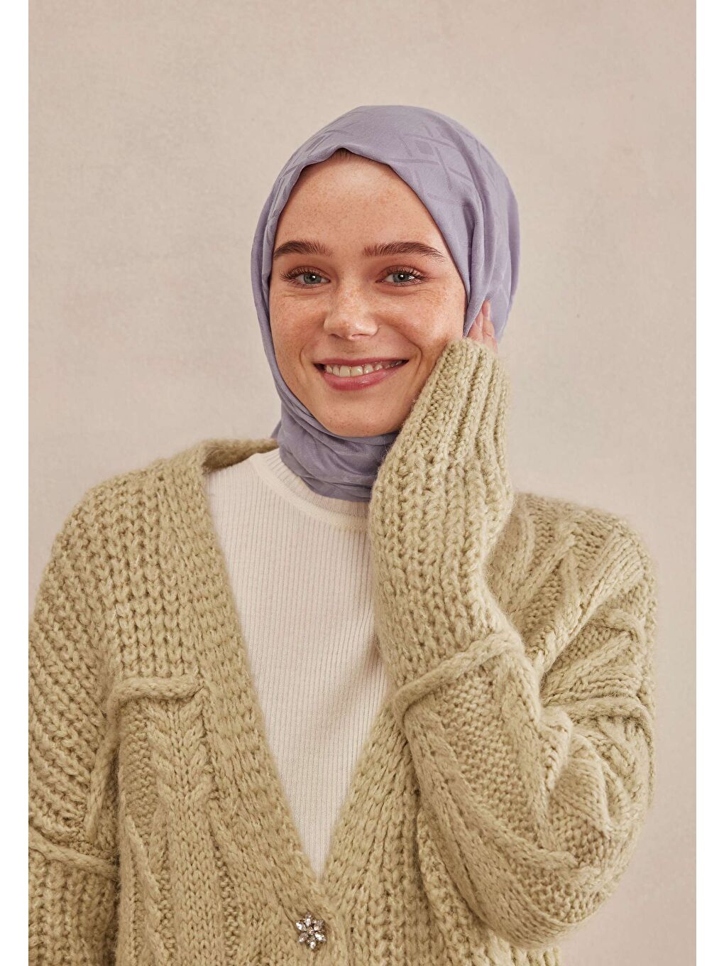 Lila Porto Jakarlı Şal Lavanta-2