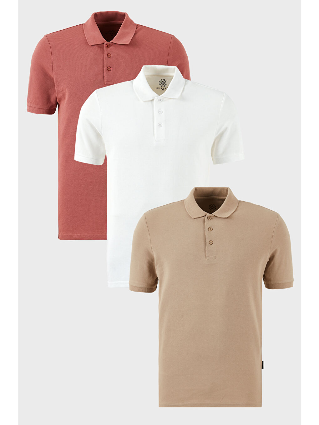 Bej Pamuklu Regular Fit Düğmeli Polo Yaka 3'lü Paket %100 Pamuk Tişört 5902127S3