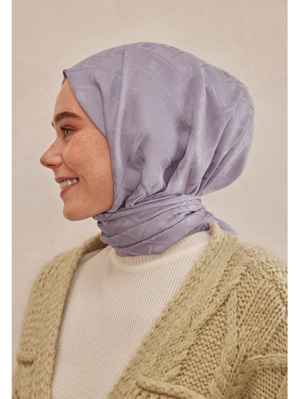 Lila Porto Jakarlı Şal Lavanta-3